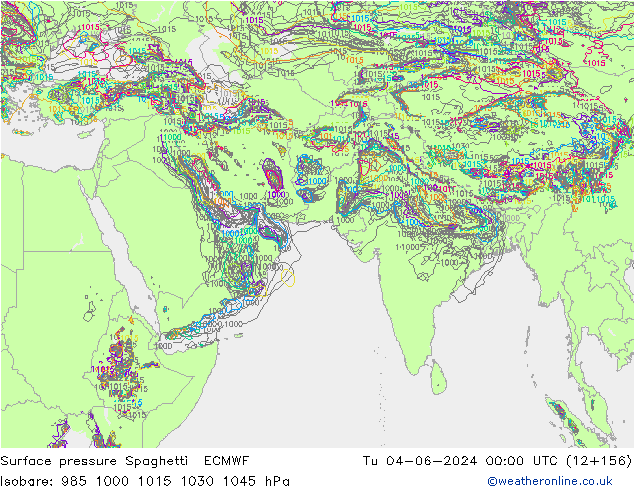 Bodendruck Spaghetti ECMWF Di 04.06.2024 00 UTC