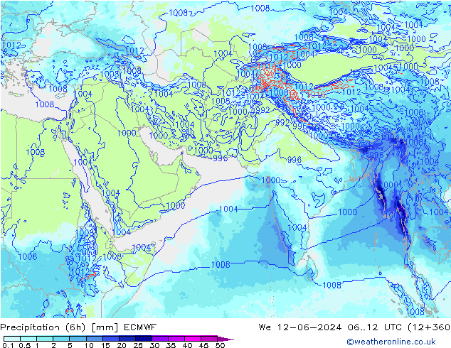 Precipitação (6h) ECMWF Qua 12.06.2024 12 UTC