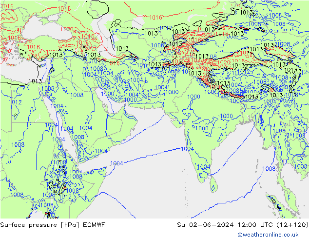 Surface pressure ECMWF Su 02.06.2024 12 UTC