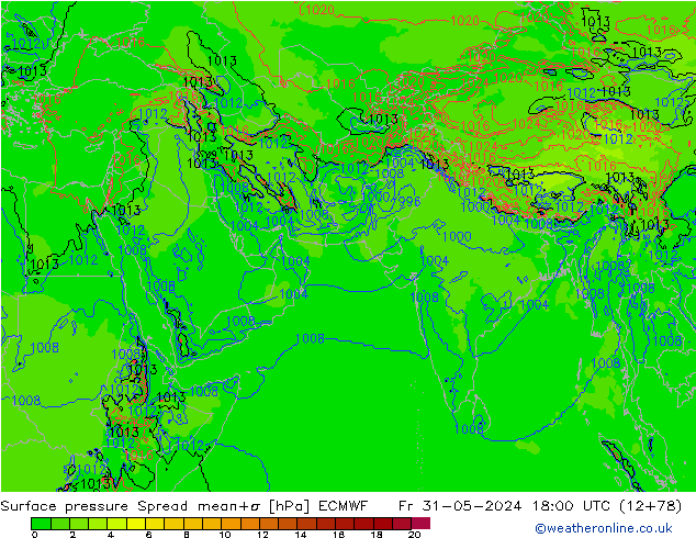 pression de l'air Spread ECMWF ven 31.05.2024 18 UTC