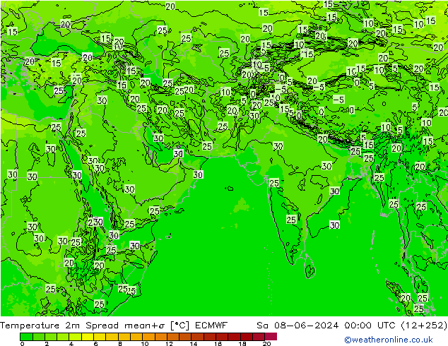 Temperatuurkaart Spread ECMWF za 08.06.2024 00 UTC