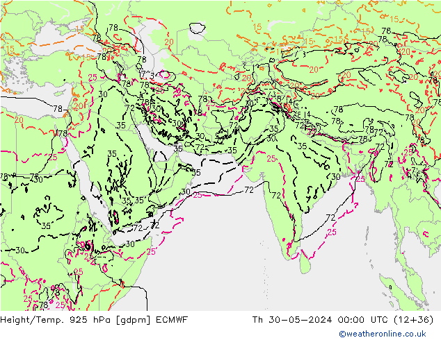 Geop./Temp. 925 hPa ECMWF jue 30.05.2024 00 UTC