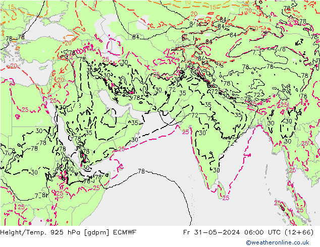 Hoogte/Temp. 925 hPa ECMWF vr 31.05.2024 06 UTC