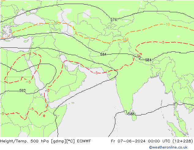 Hoogte/Temp. 500 hPa ECMWF vr 07.06.2024 00 UTC