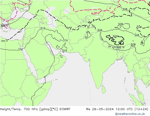 Height/Temp. 700 hPa ECMWF We 29.05.2024 12 UTC