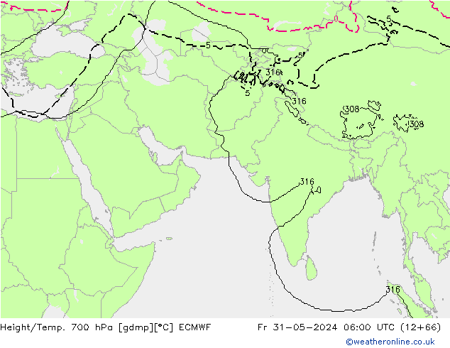 Height/Temp. 700 hPa ECMWF Fr 31.05.2024 06 UTC
