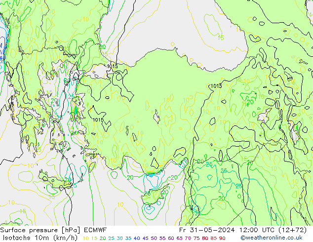 Isotachs (kph) ECMWF ven 31.05.2024 12 UTC