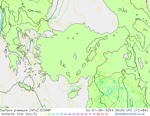 Isotachs (kph) ECMWF  01.06.2024 00 UTC