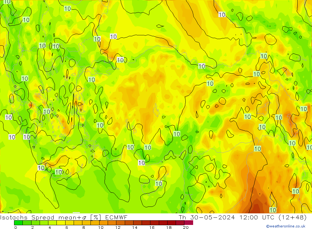 Isotachs Spread ECMWF Qui 30.05.2024 12 UTC