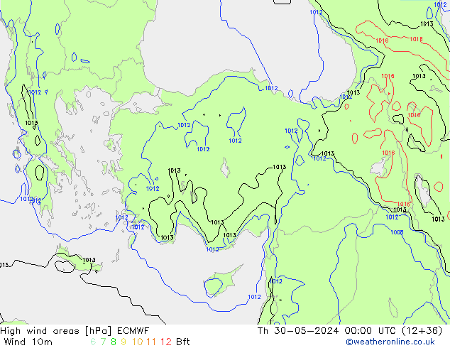 High wind areas ECMWF чт 30.05.2024 00 UTC