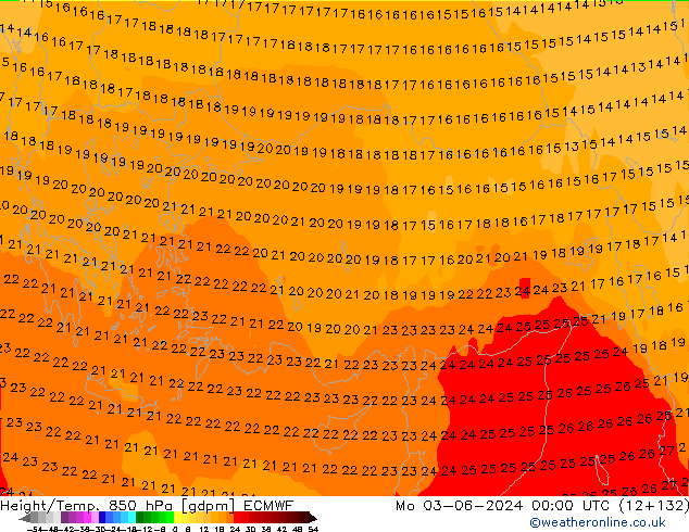 Height/Temp. 850 hPa ECMWF Mo 03.06.2024 00 UTC