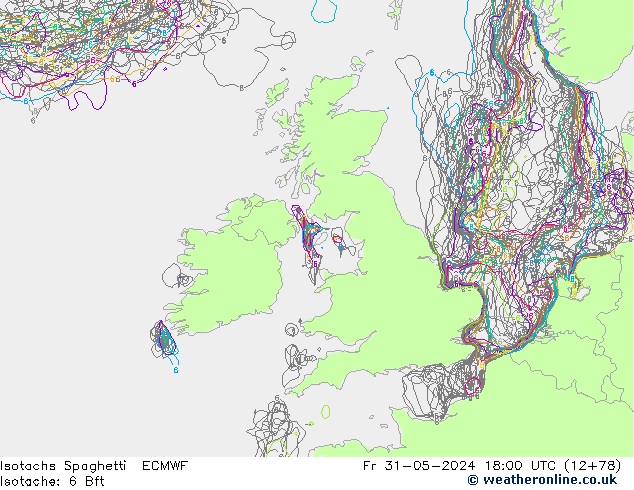 Isotachs Spaghetti ECMWF Fr 31.05.2024 18 UTC