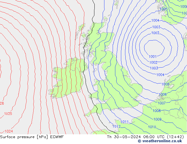 Surface pressure ECMWF Th 30.05.2024 06 UTC