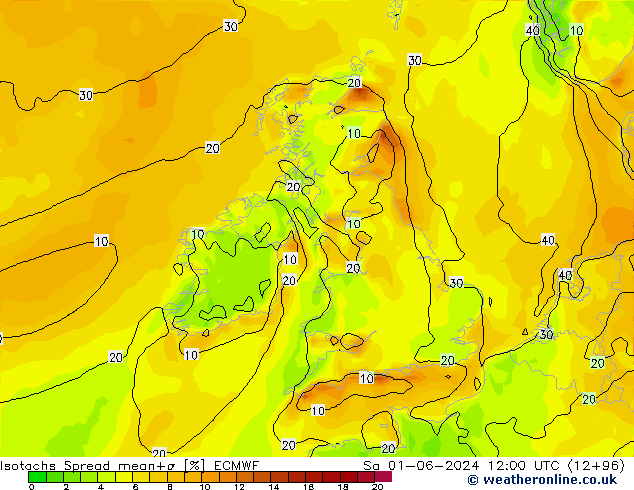 Isotachs Spread ECMWF Sáb 01.06.2024 12 UTC