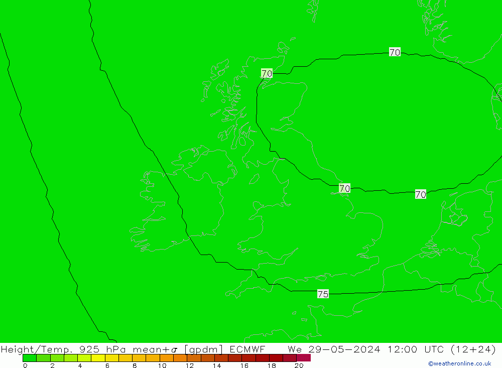 Géop./Temp. 925 hPa ECMWF mer 29.05.2024 12 UTC