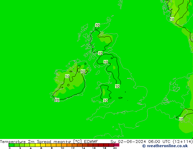 Sıcaklık Haritası 2m Spread ECMWF Paz 02.06.2024 06 UTC