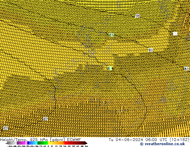 Géop./Temp. 925 hPa ECMWF mar 04.06.2024 06 UTC