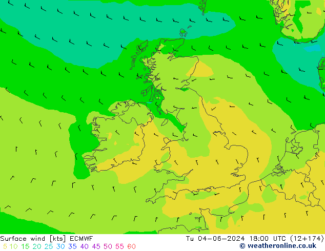 Surface wind ECMWF Tu 04.06.2024 18 UTC