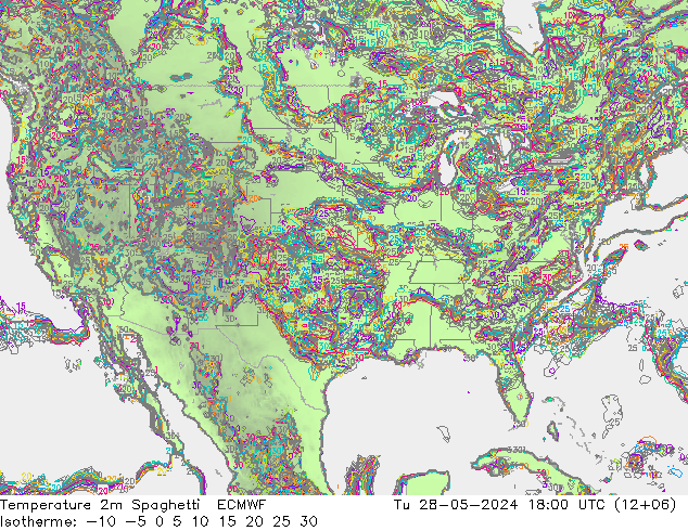 température 2m Spaghetti ECMWF mar 28.05.2024 18 UTC