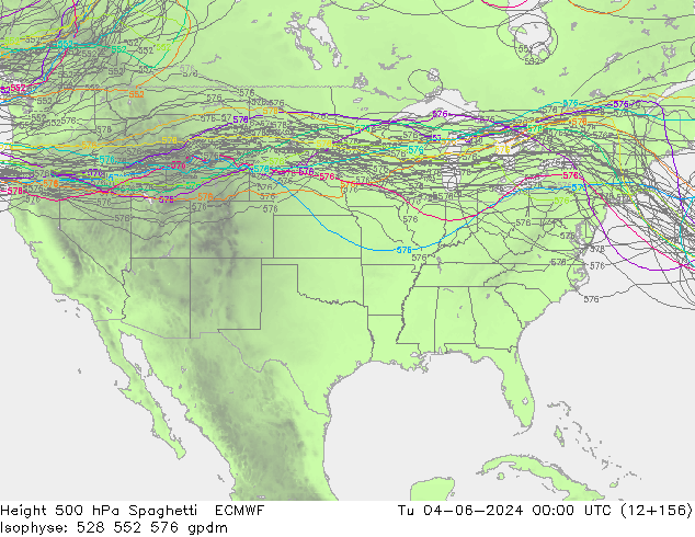 500 hPa Yüksekliği Spaghetti ECMWF Sa 04.06.2024 00 UTC