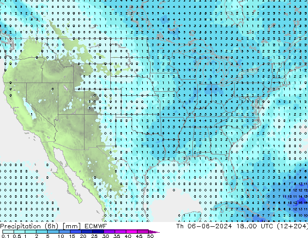 Totale neerslag (6h) ECMWF do 06.06.2024 00 UTC