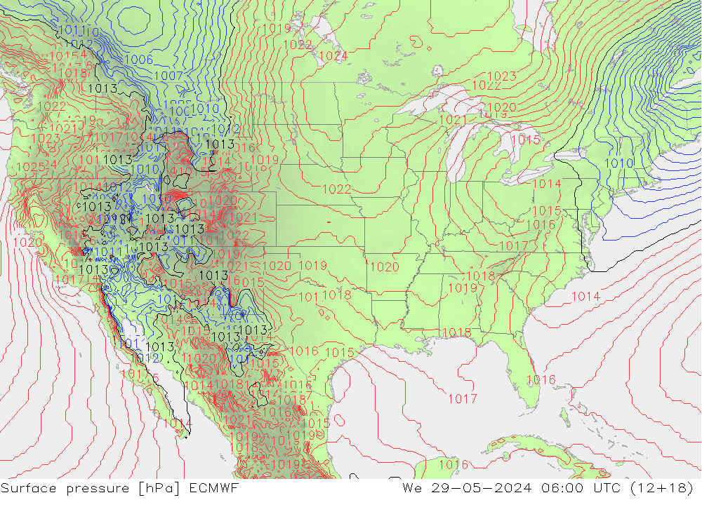 Presión superficial ECMWF mié 29.05.2024 06 UTC