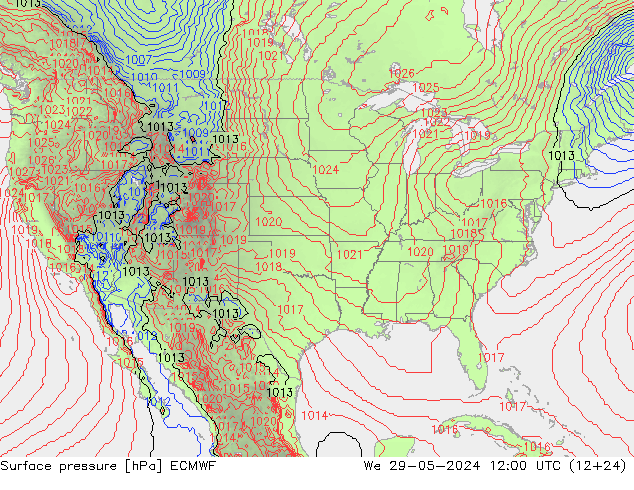 Atmosférický tlak ECMWF St 29.05.2024 12 UTC