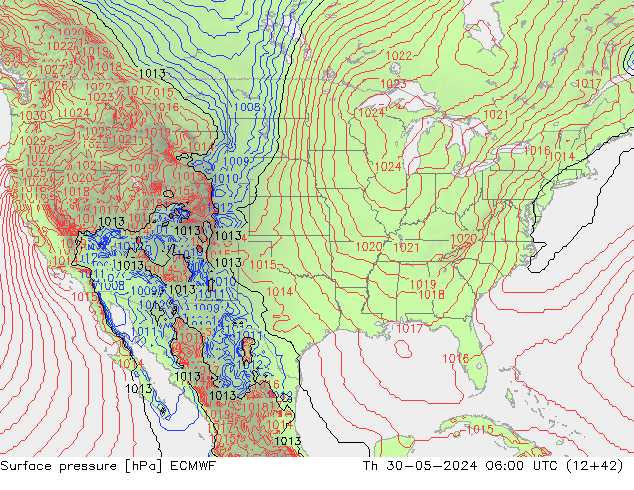 Pressione al suolo ECMWF gio 30.05.2024 06 UTC