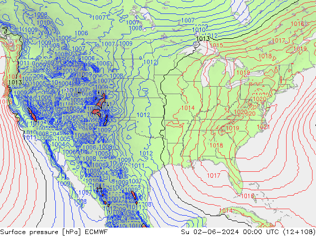 Luchtdruk (Grond) ECMWF zo 02.06.2024 00 UTC