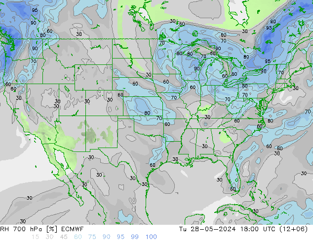 RH 700 hPa ECMWF Tu 28.05.2024 18 UTC