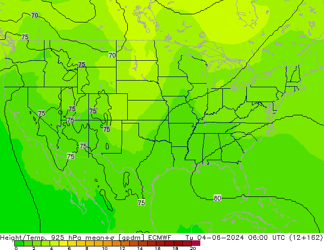 Height/Temp. 925 hPa ECMWF Di 04.06.2024 06 UTC