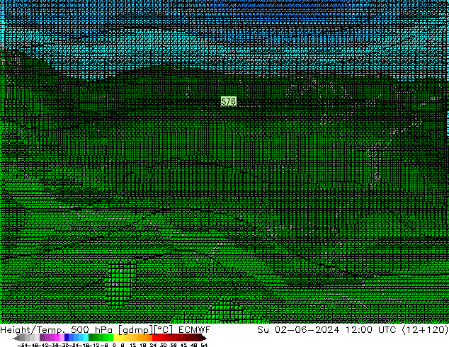 Hoogte/Temp. 500 hPa ECMWF zo 02.06.2024 12 UTC