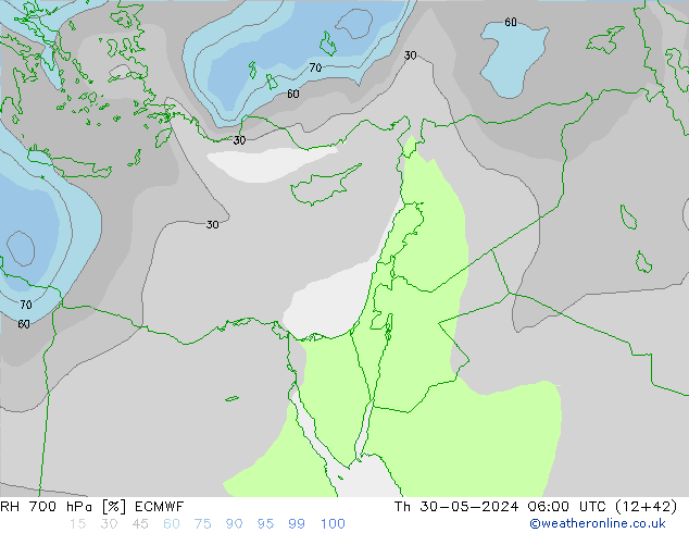 RH 700 hPa ECMWF  30.05.2024 06 UTC