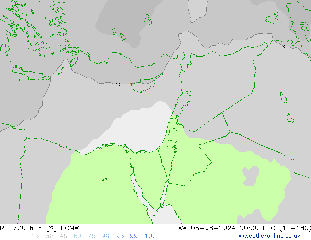 RH 700 hPa ECMWF mer 05.06.2024 00 UTC