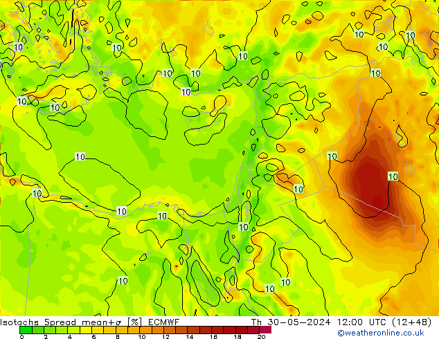 Isotachs Spread ECMWF Th 30.05.2024 12 UTC