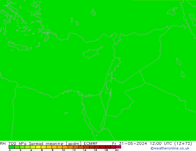 RH 700 hPa Spread ECMWF Sex 31.05.2024 12 UTC