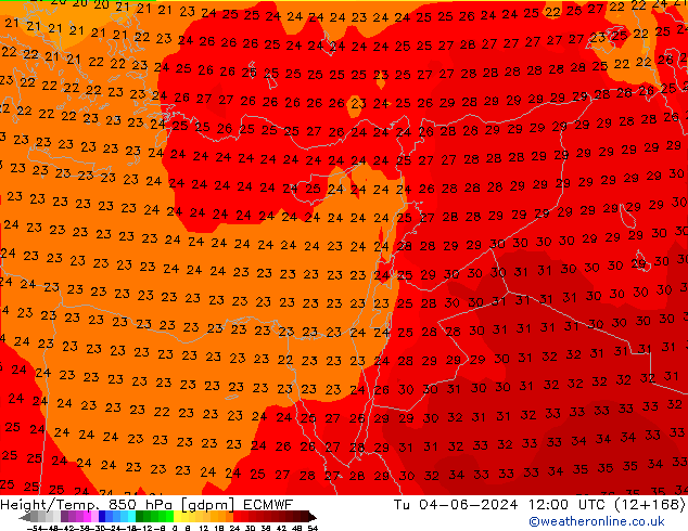 Geop./Temp. 850 hPa ECMWF mar 04.06.2024 12 UTC