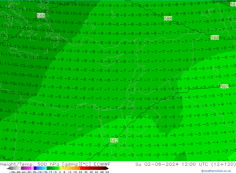 Height/Temp. 500 hPa ECMWF Ne 02.06.2024 12 UTC