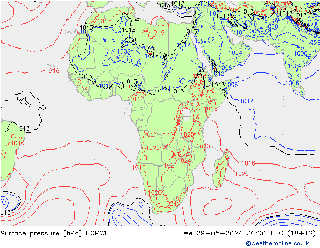 Presión superficial ECMWF mié 29.05.2024 06 UTC