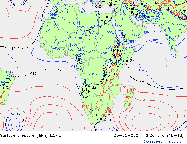 Surface pressure ECMWF Th 30.05.2024 18 UTC