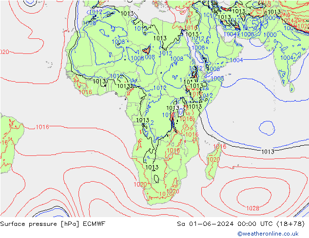 Surface pressure ECMWF Sa 01.06.2024 00 UTC