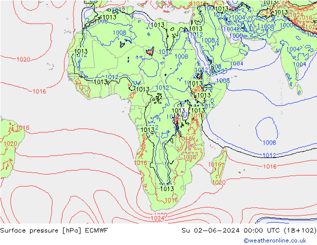 Surface pressure ECMWF Su 02.06.2024 00 UTC