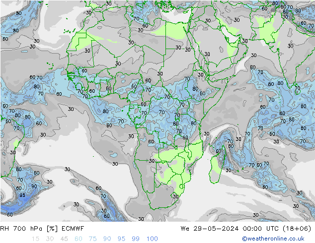 RH 700 hPa ECMWF We 29.05.2024 00 UTC