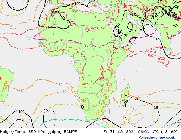 Height/Temp. 850 hPa ECMWF  31.05.2024 06 UTC