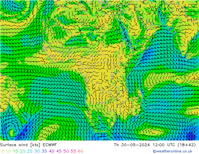 Rüzgar 10 m ECMWF Per 30.05.2024 12 UTC