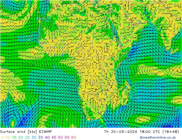 ветер 10 m ECMWF чт 30.05.2024 18 UTC