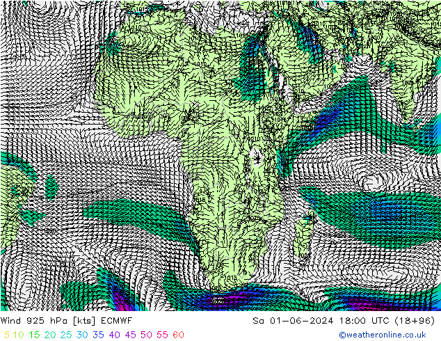 Wind 925 hPa ECMWF za 01.06.2024 18 UTC