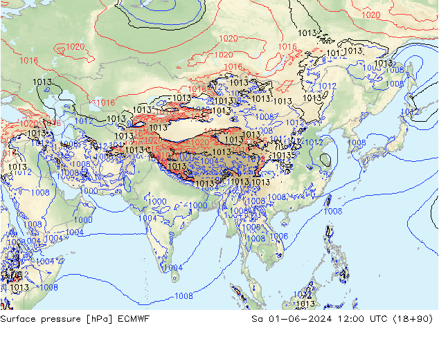 Presión superficial ECMWF sáb 01.06.2024 12 UTC