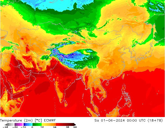 карта температуры ECMWF сб 01.06.2024 00 UTC