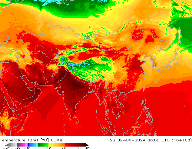 Temperature (2m) ECMWF Ne 02.06.2024 06 UTC